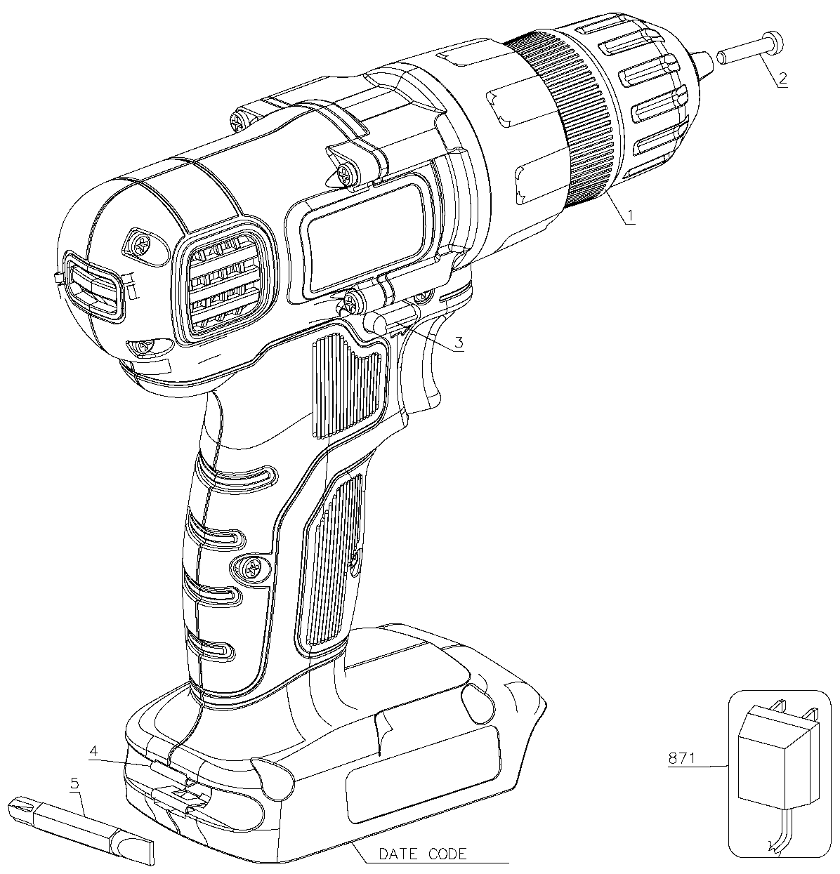 Default Diagram and Parts List for LD108-B2C Type 1 Black and Decker Boring Machine